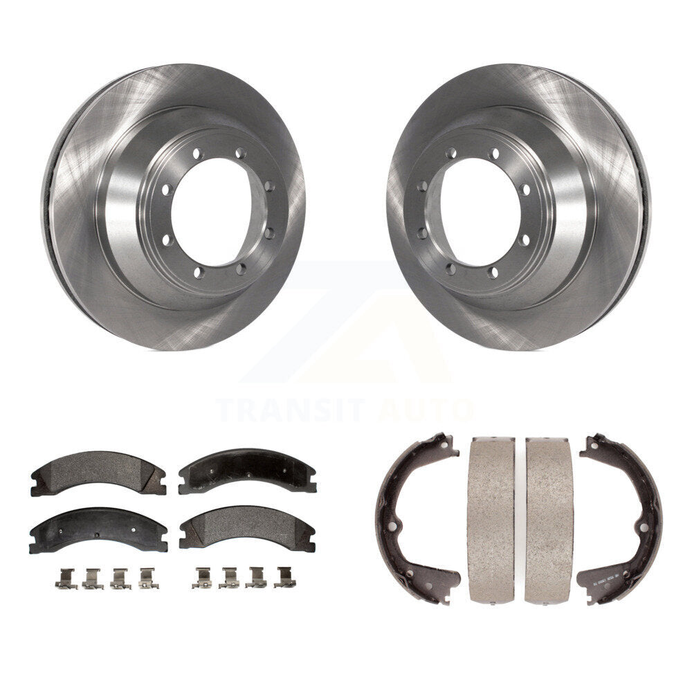 Rear Disc Rotors Semi-Metallic Pads And Parking Brake Shoes Kit For Ford E-450 Super Duty K8F-104500
