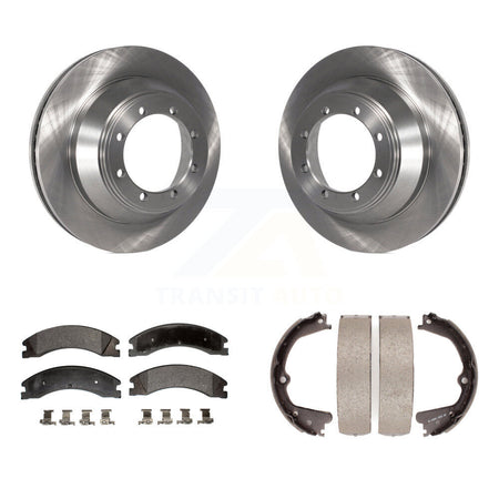 Rear Disc Rotors Semi-Metallic Pads And Parking Brake Shoes Kit For Ford E-450 Super Duty K8F-104500