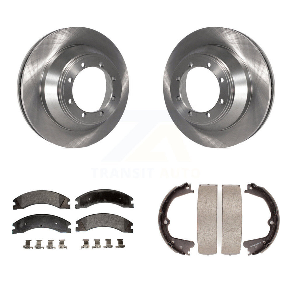 Rear Disc Rotors Semi-Metallic Pads And Parking Brake Shoes Kit For Ford E-450 Super Duty K8F-104500