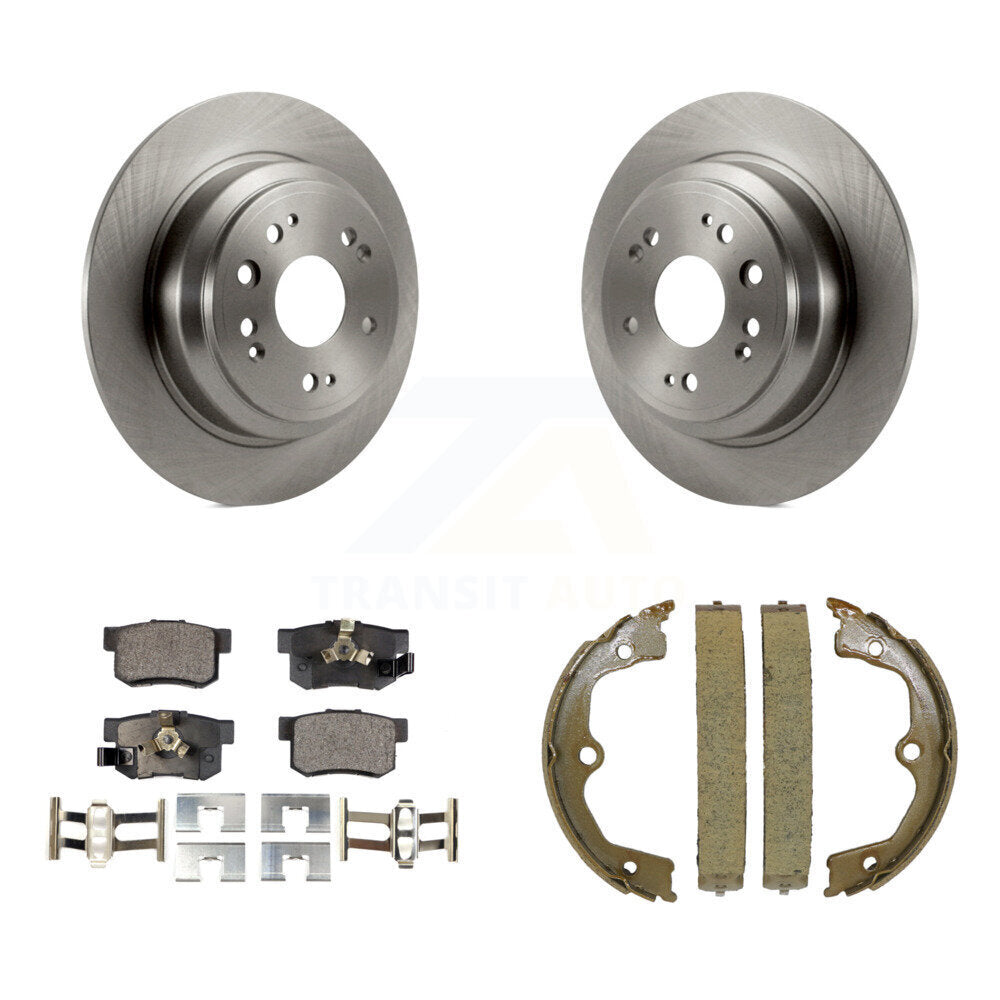 Rear Disc Rotors Semi-Metallic Pads & Parking Brake Shoes Kit For Honda Accord Crosstour K8F-104501