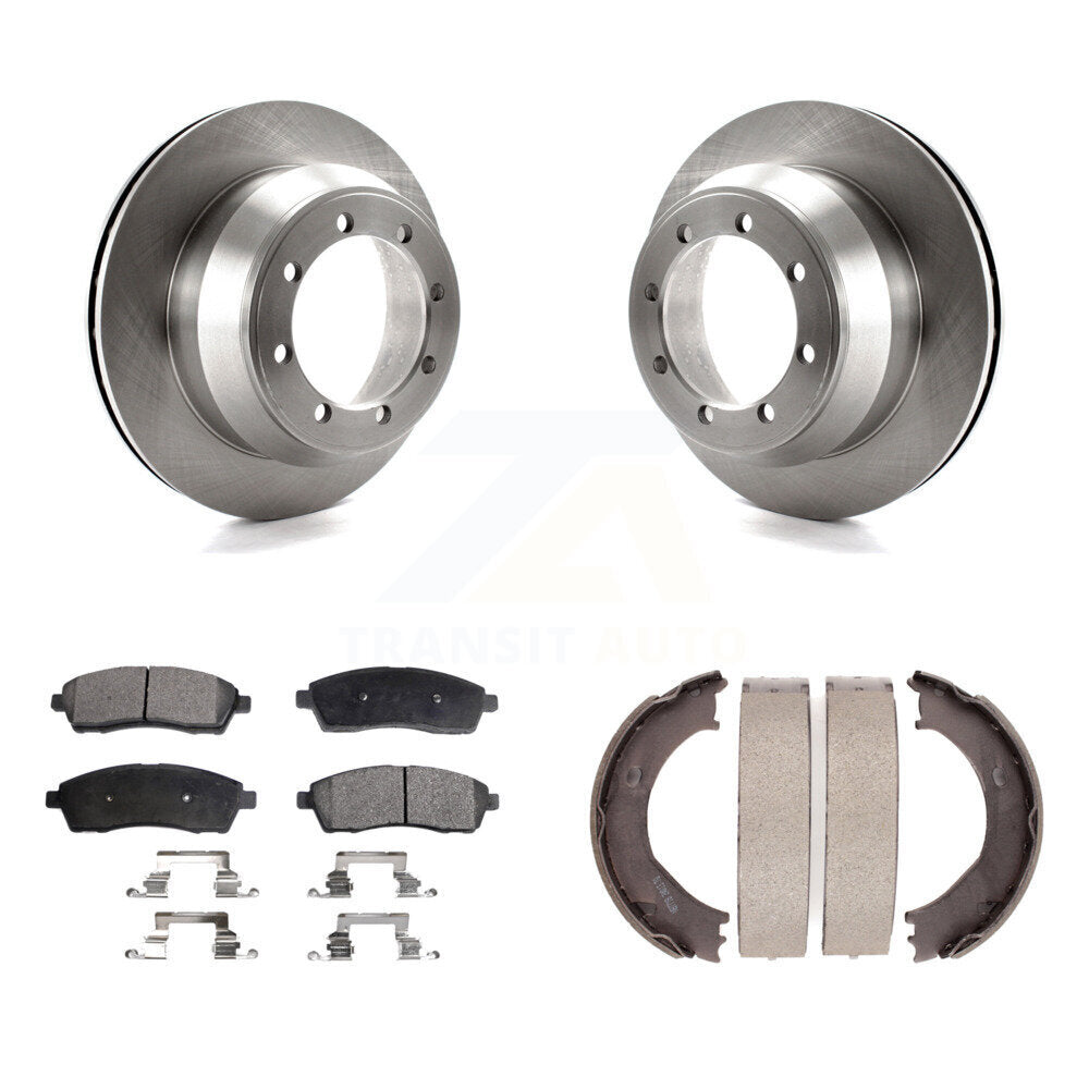 Rear Disc Rotors Semi-Metallic Pads And Parking Brake Shoes Kit For Ford F-350 Super Duty K8F-104518