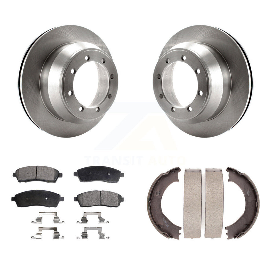 Rear Disc Rotors Semi-Metallic Pads And Parking Brake Shoes Kit For Ford F-350 Super Duty K8F-104518