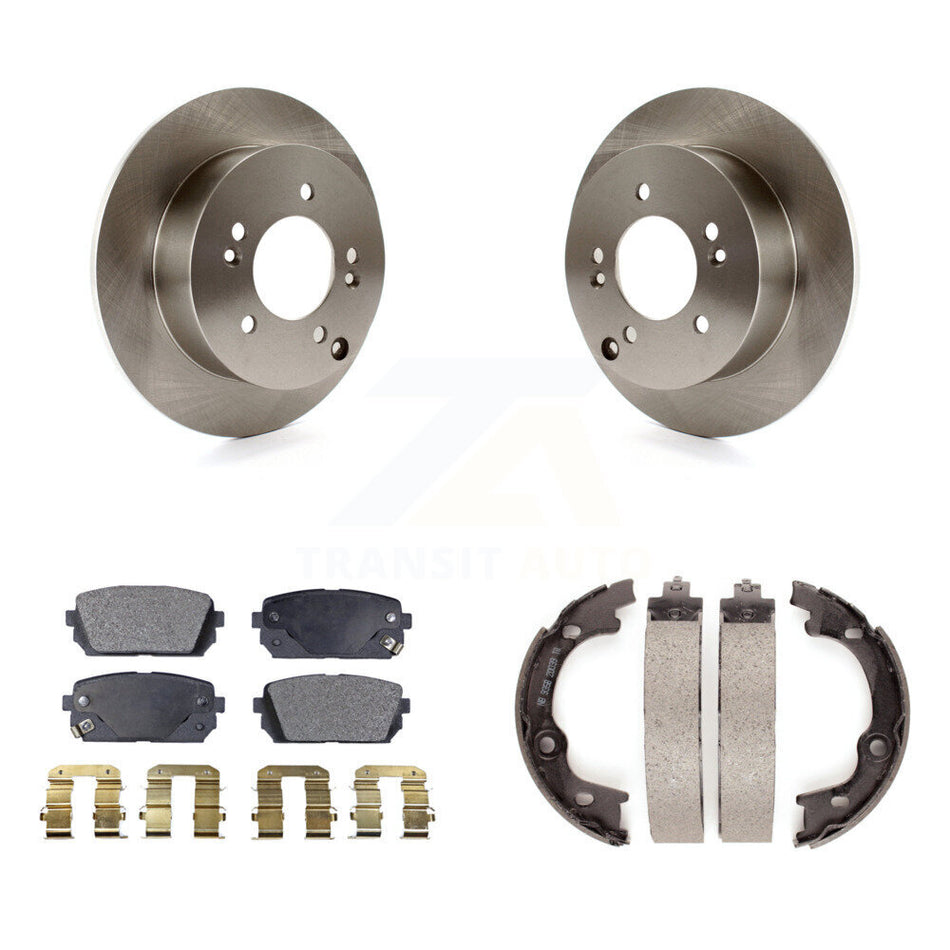 Rear Disc Rotors Semi-Metallic Pads And Parking Brake Shoes Kit For 2007-2010 Kia Rondo K8F-104519