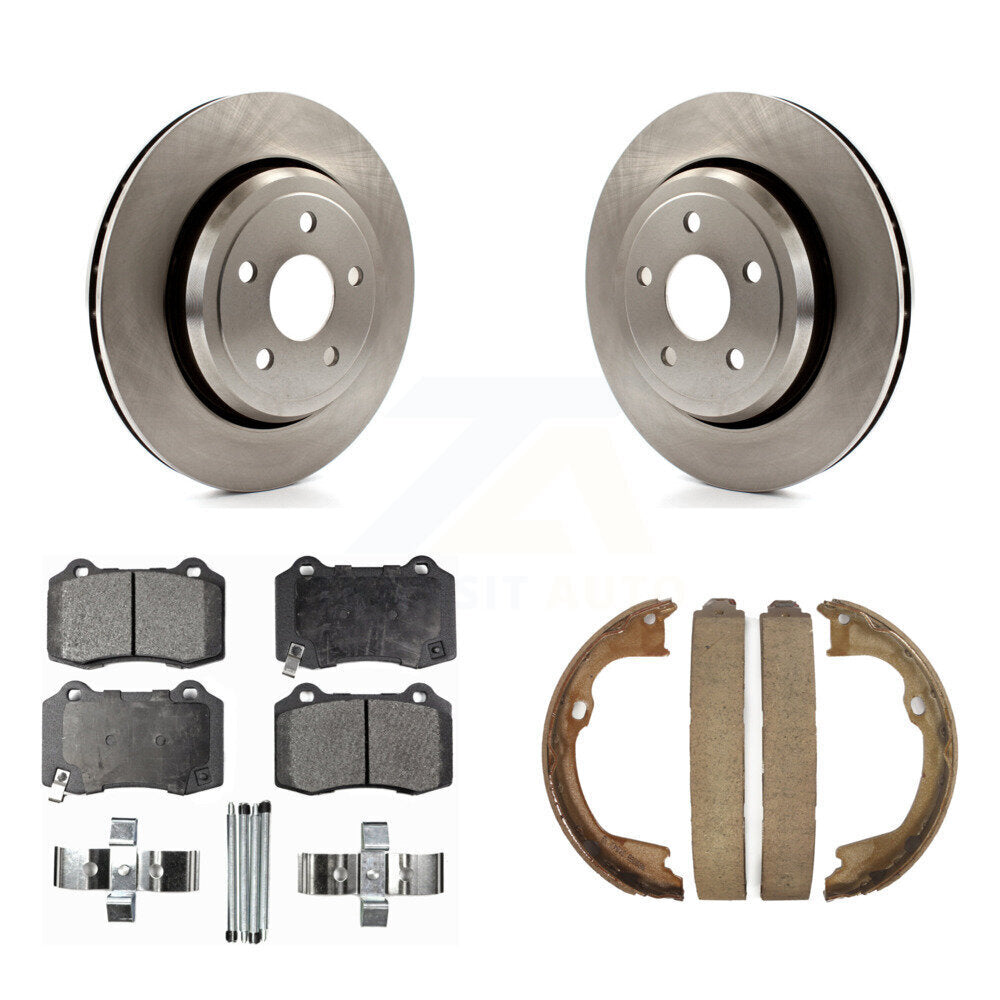 Rear Disc Rotors Semi-Metallic Pads Parking Brake Shoes Kit For Jeep Grand Cherokee Dodge K8F-104525