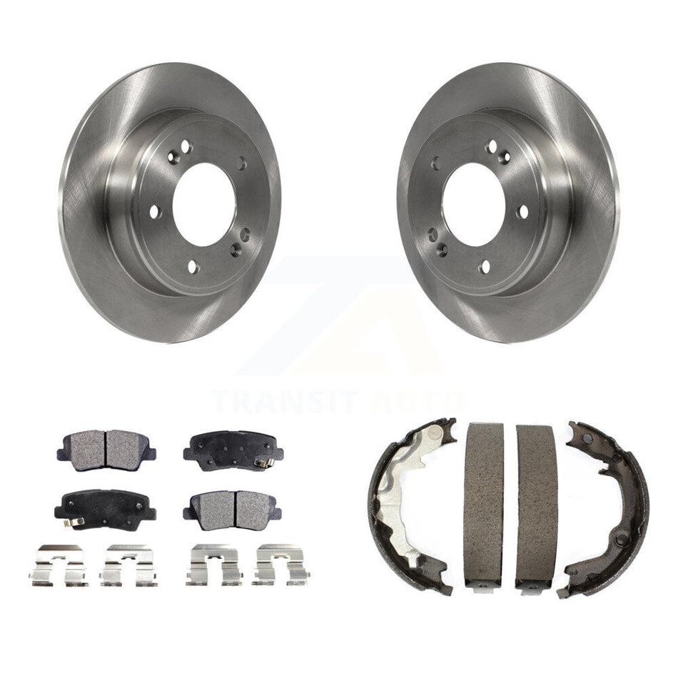 Rear Disc Rotors Semi-Metallic Pads And Parking Brake Shoes Kit For 2014 Kia Forte Koup K8F-104541