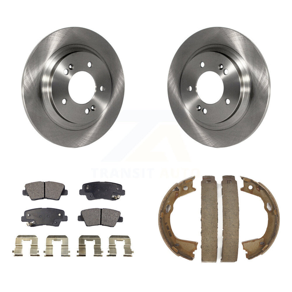 Rear Disc Rotors Semi-Metallic Pads And Parking Brake Shoes Kit For Hyundai Sonata Azera K8F-104542