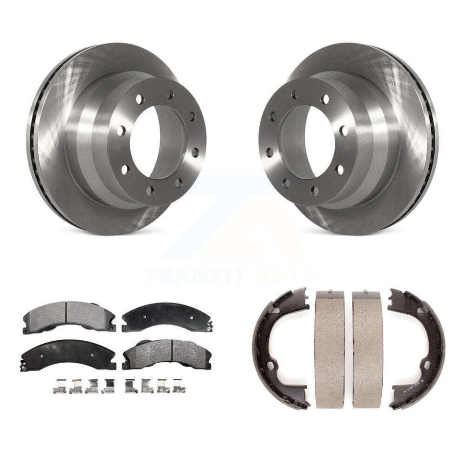 Rear Disc Rotors Semi-Metallic Pads And Parking Brake Shoes Kit For GMC Savana 3500 K8F-104557