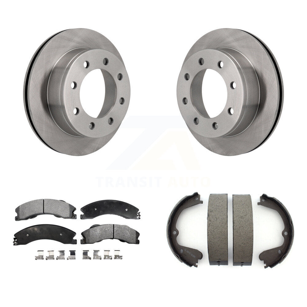 Rear Disc Rotors Semi-Metallic Pads & Parking Brake Shoes Kit For Chevrolet Express 4500 K8F-104561