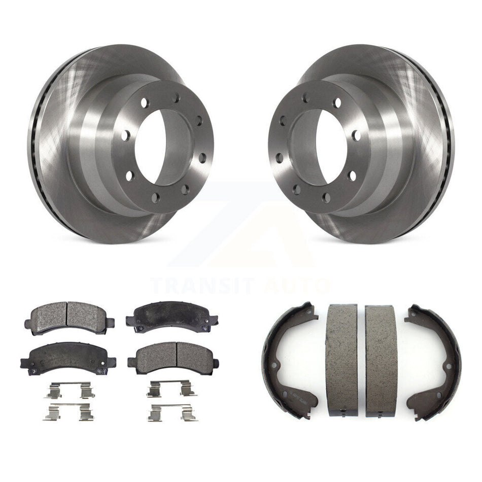 Rear Disc Rotors Semi-Metallic Pads & Parking Brake Shoes Kit For Chevrolet Express 4500 K8F-104565