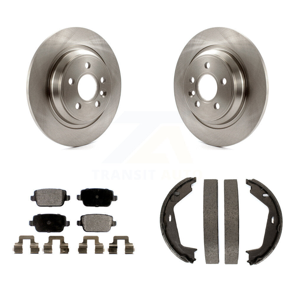 Rear Disc Rotors Semi-Metallic Pads & Parking Brake Shoes Kit For 2008-2009 Volvo S80 FWD K8F-104581
