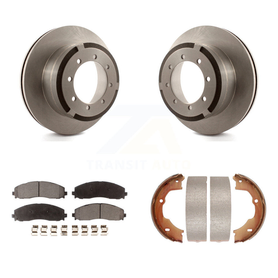 Rear Disc Rotors Semi-Metallic Pads And Parking Brake Shoes Kit For Ford F-450 Super Duty K8F-104588