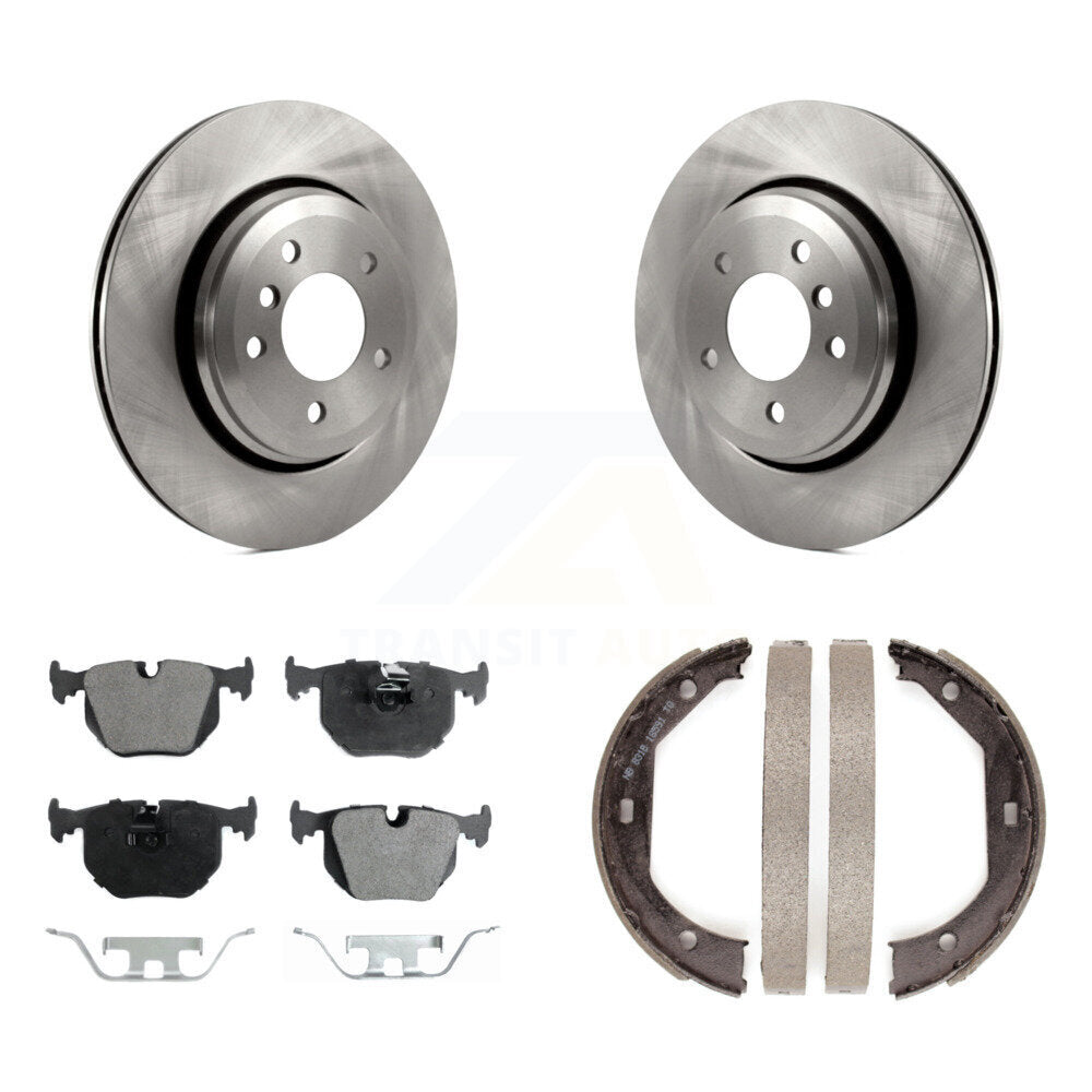 Rear Disc Rotors Semi-Metallic Pads And Parking Brake Shoes Kit For BMW 330Ci 330i 330xi K8F-104590
