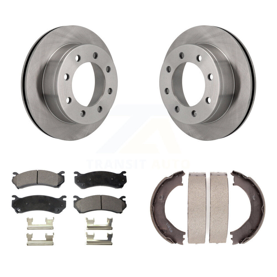 Rear Disc Rotors Semi-Metallic Pads Parking Shoes Kit For Chevrolet GMC Silverado 2500 HD K8F-104599