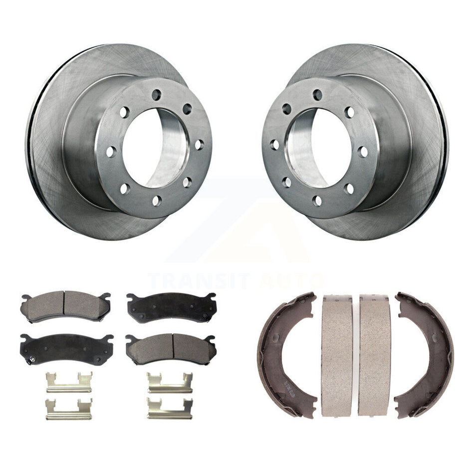 Rear Disc Rotors Semi-Metallic Pads & Parking Brake Shoes Kit For GMC Sierra 3500 Classic K8F-104601