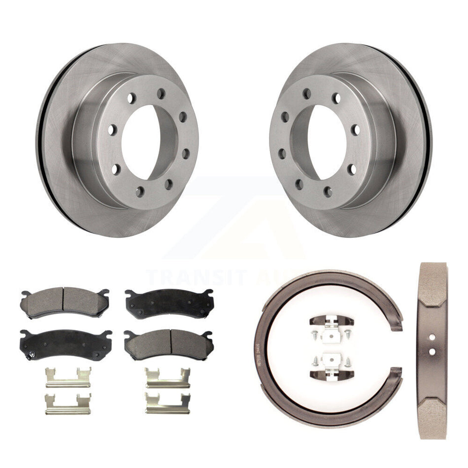 Rear Disc Rotors Semi-Metallic Pads Parking Brake Shoes Kit For GMC Sierra 2500 Yukon XL K8F-104604