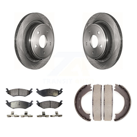 Rear Disc Rotors Semi-Metallic Pads And Parking Brake Shoes Kit For Dodge Ram 1500 K8F-104616