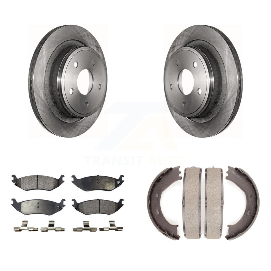 Rear Disc Rotors Semi-Metallic Pads And Parking Brake Shoes Kit For Dodge Ram 1500 K8F-104616