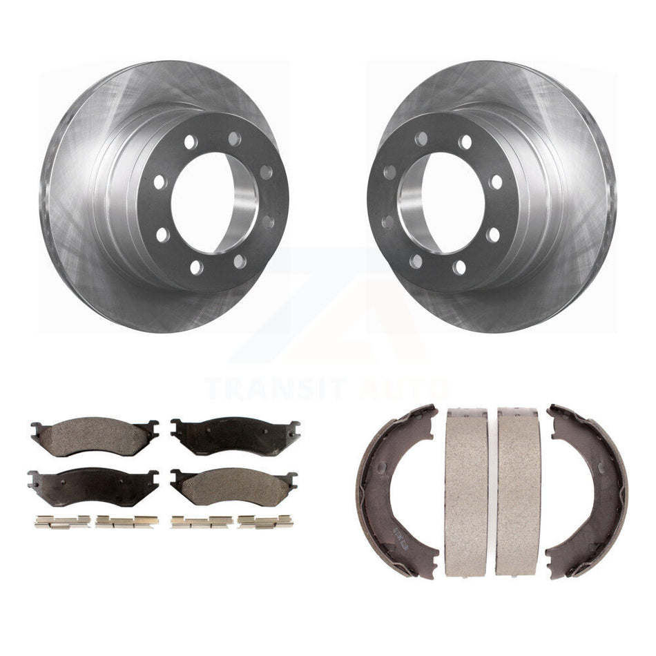 Rear Disc Rotors Semi-Metallic Pads & Parking Shoes Kit For 2003-2005 Dodge Ram 2500 3500 K8F-104617