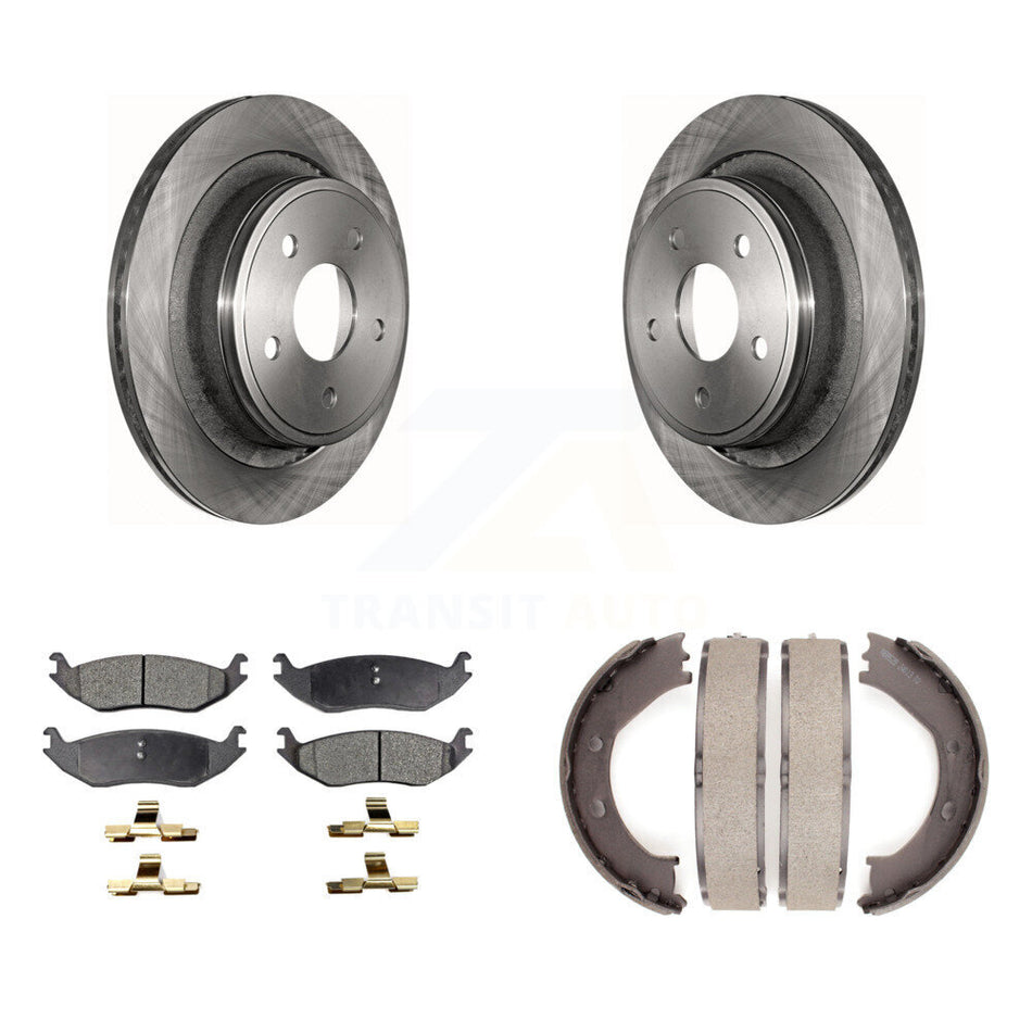 Rear Disc Rotors Semi-Metallic Pads Parking Shoes Kit For Dodge Ram 1500 Durango Chrysler K8F-104618