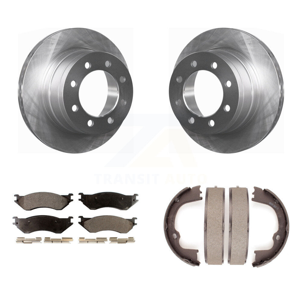 Rear Disc Rotors Semi-Metallic Pads And Parking Brake Shoes Kit For Dodge Ram 1500 K8F-104620