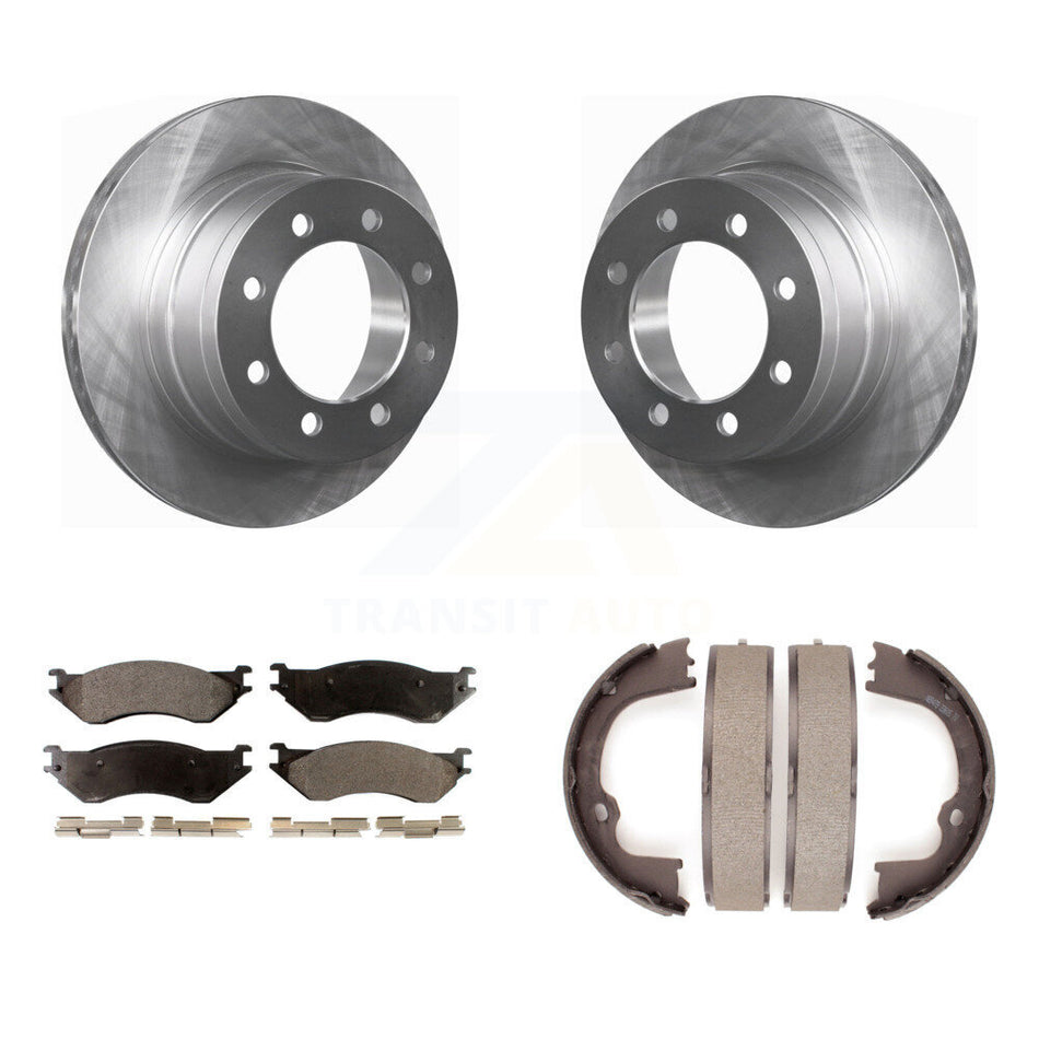 Rear Disc Rotors Semi-Metallic Pads And Parking Brake Shoes Kit For Dodge Ram 1500 K8F-104620
