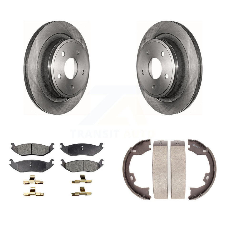Rear Disc Rotors Semi-Metallic Pads And Parking Brake Shoes Kit For Dodge Ram 1500 K8F-104621