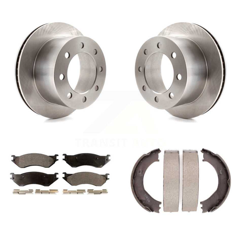 Rear Disc Rotors Semi-Metallic Pads & Parking Shoes Kit For 2001-2002 Dodge Ram 2500 3500 K8F-104622