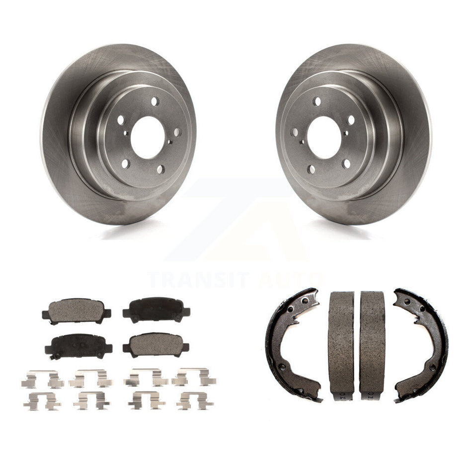 Rear Disc Rotors Semi-Metallic Pads & Parking Brake Shoes Kit For Subaru Forester Impreza K8F-104644