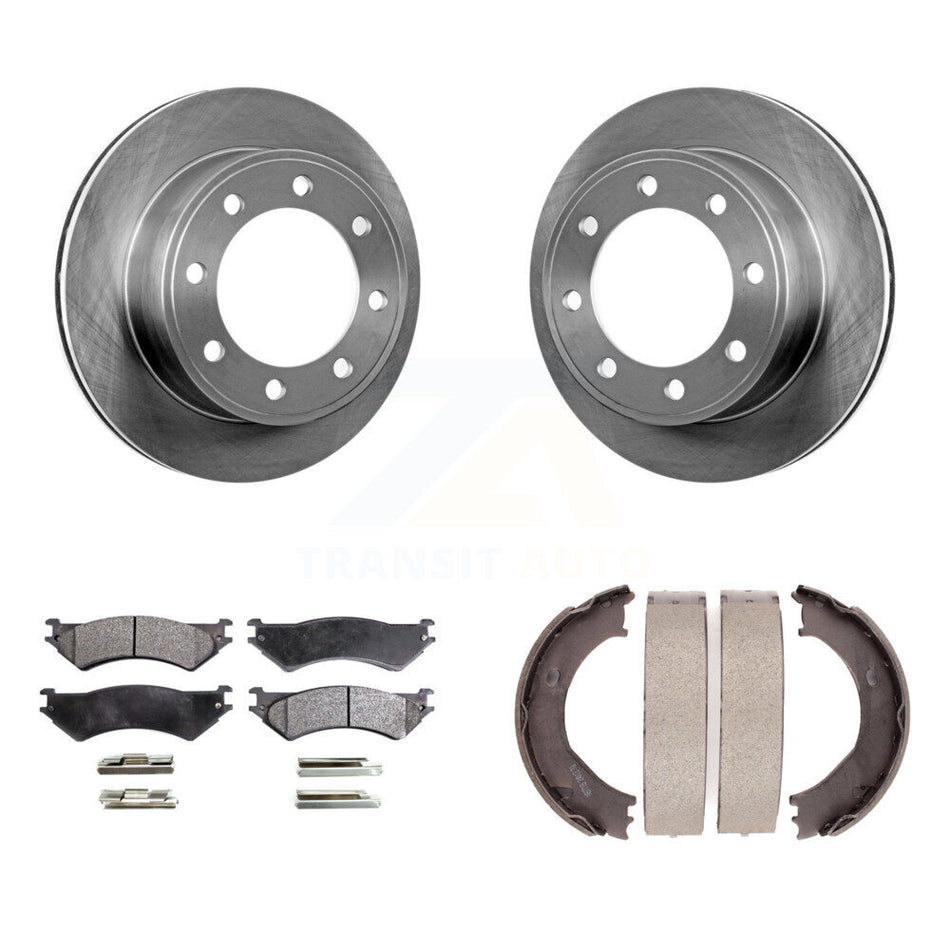 Rear Disc Rotors Semi-Metallic Pads And Parking Shoes Kit For Ford E-350 Super Duty E-250 K8F-104654