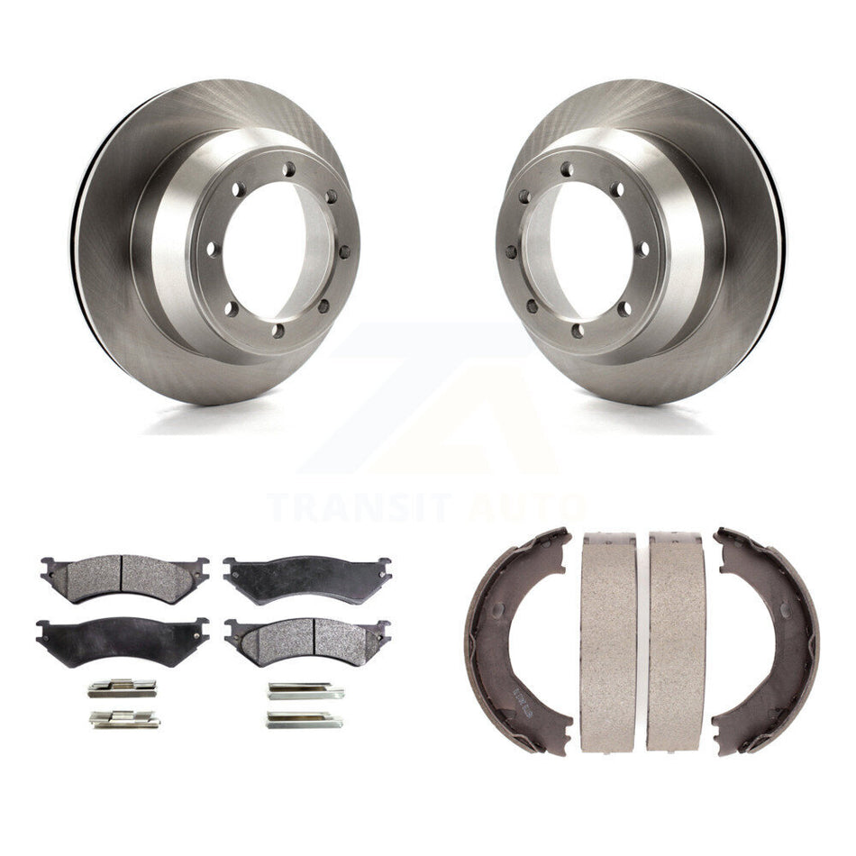 Rear Disc Rotors Semi-Metallic Pads Parking Shoes Kit For Ford E-350 Super Duty Econoline K8F-104656