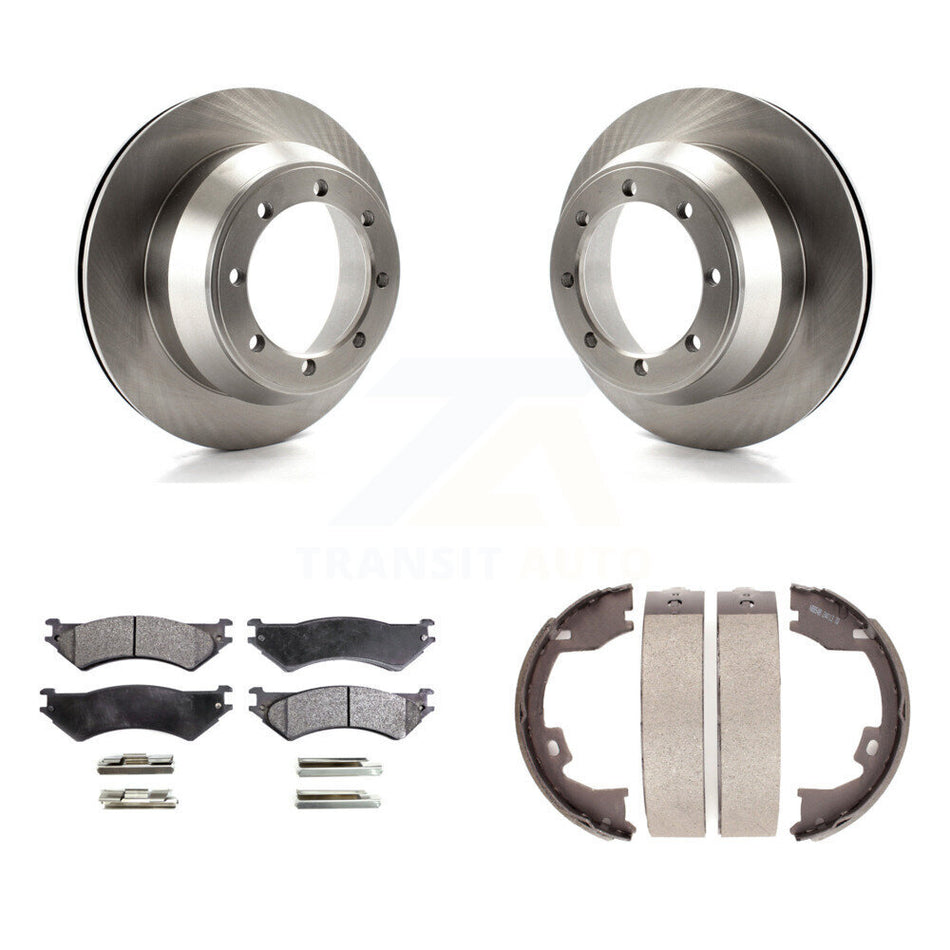Rear Disc Rotors Semi-Metallic Pads And Parking Brake Shoes Kit For Ford E-350 Super Duty K8F-104660