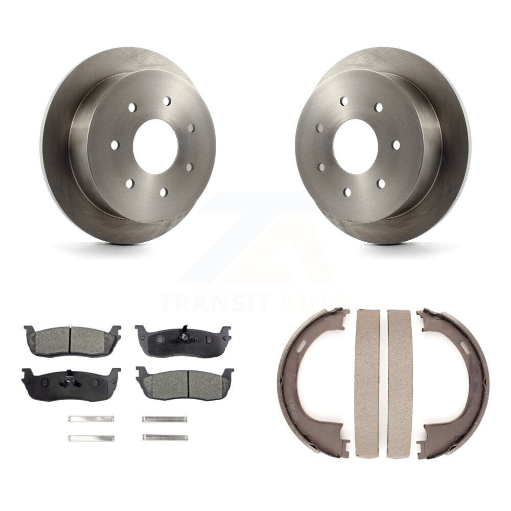 Rear Disc Rotors Semi-Metallic Pads And Parking Brake Shoes Kit For Ford F-150 F-250 K8F-104682
