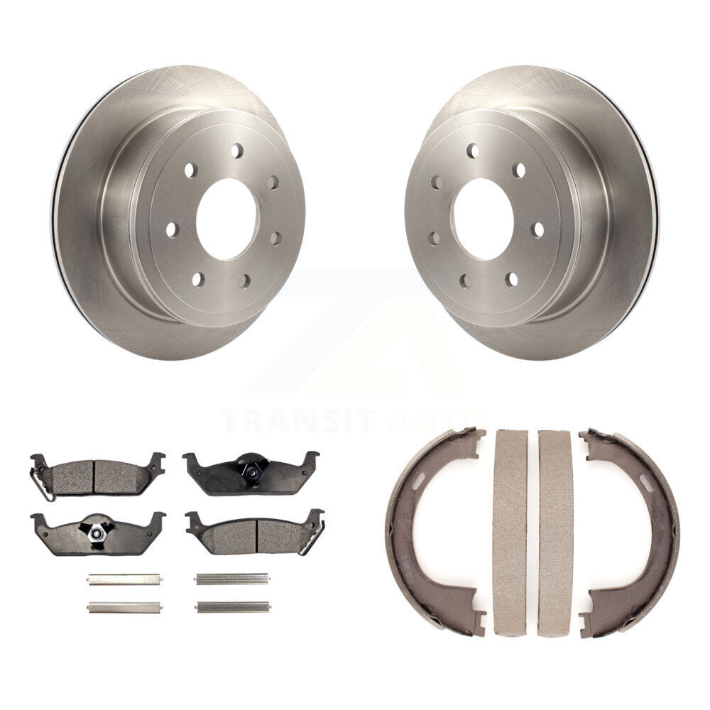 Rear Disc Rotors Semi-Metallic Pads And Parking Shoes Kit For Ford F-150 Lincoln Mark LT K8F-104691