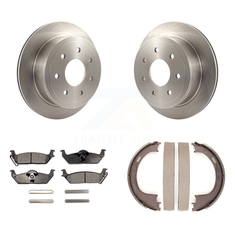 Rear Disc Rotors Semi-Metallic Pads And Parking Shoes Kit For Ford F-150 Lincoln Mark LT K8F-104691