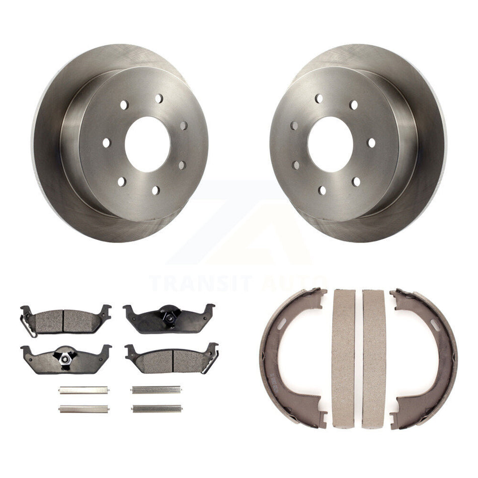 Rear Disc Rotors Semi-Metallic Pads And Parking Brake Shoes Kit For Ford F-150 K8F-104693