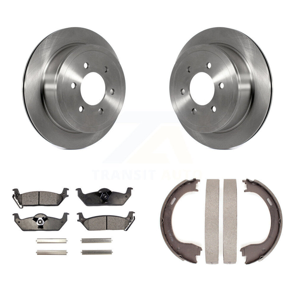 Rear Disc Rotors Semi-Metallic Pads & Parking Shoes Kit For Ford F-150 With 6 Lug Wheels K8F-104694