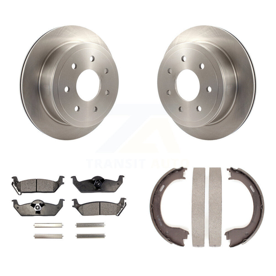 Rear Disc Rotors Semi-Metallic Pads & Parking Shoes Kit For Ford F-150 With 7 Lug Wheels K8F-104695