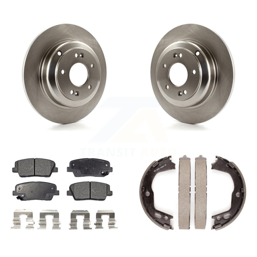 Rear Disc Rotors Semi-Metallic Pads And Parking Brake Shoes Kit For Hyundai Genesis Coupe K8F-104720