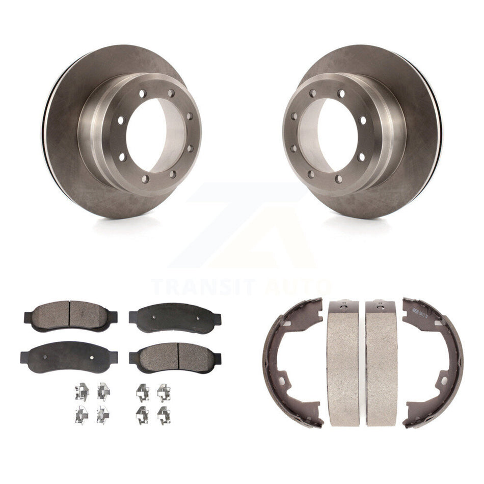 Rear Disc Rotors Semi-Metallic Pads And Parking Brake Shoes Kit For Ford F-350 Super Duty K8F-104728
