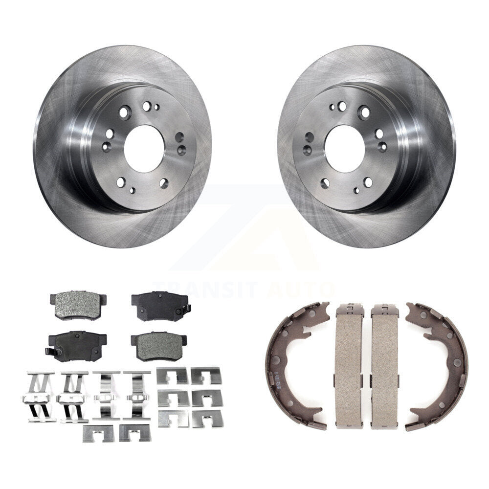 Rear Disc Rotors Semi-Metallic Pads And Parking Brake Shoes Kit For 2002-2004 Honda CR-V K8F-104740
