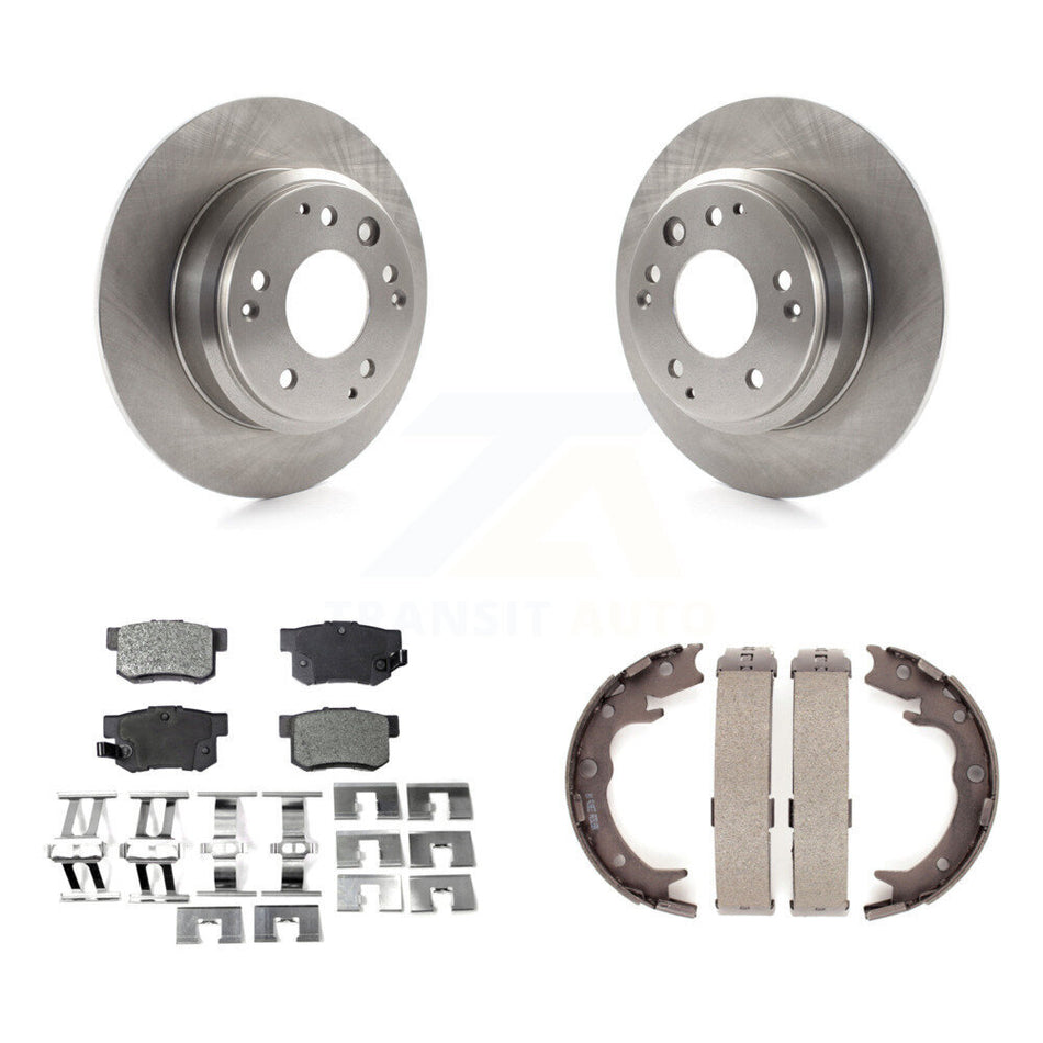 Rear Disc Rotors Semi-Metallic Pads & Parking Brake Shoes Kit For Honda Odyssey Acura RL K8F-104741