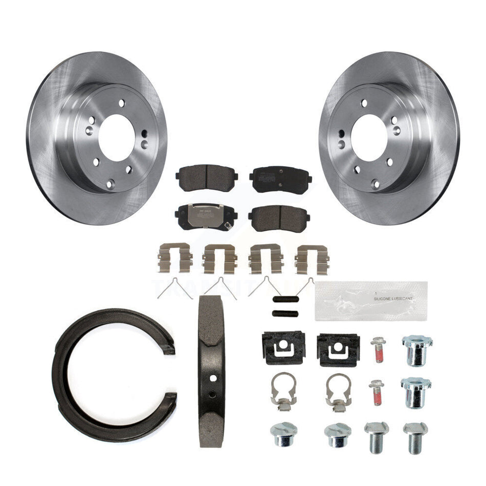 Rear Disc Rotors Semi-Metallic Pads Parking Brake Shoes And Hardware Kit For Kia Optima K8F-104757
