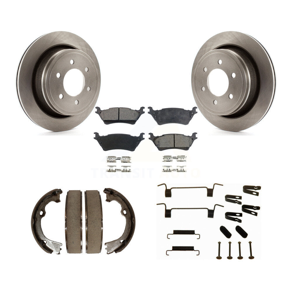 Rear Disc Rotors Semi-Metallic Pads Parking Brake Shoes And Hardware Kit For Ford F-150 K8F-104766