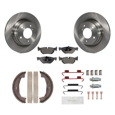 Rear Disc Rotors Semi-Metallic Pads Parking Brake Shoes & Hardware Kit For BMW 328i 325i K8F-104770