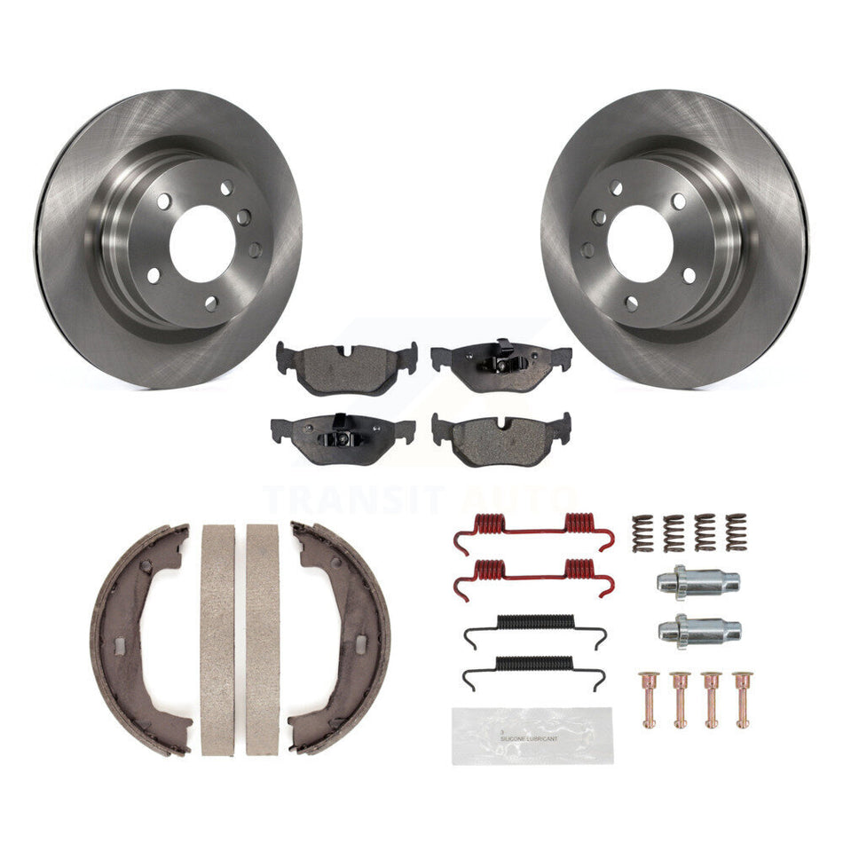 Rear Disc Rotors Semi-Metallic Pads Parking Brake Shoes & Hardware Kit For BMW 328i 325i K8F-104770