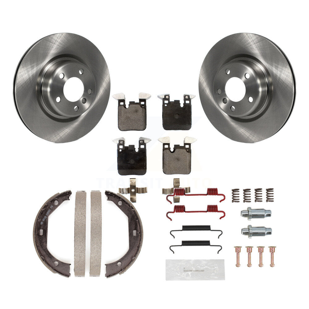 Rear Disc Rotors Semi-Metallic Pads Parking Shoes & Hardware Kit For BMW 320i xDrive 328i K8F-104773