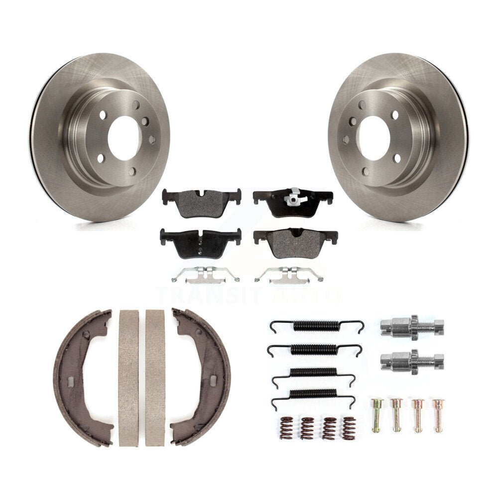 Rear Disc Rotors Semi-Metallic Pads Parking Brake Shoes And Hardware Kit For BMW 328i K8F-104795