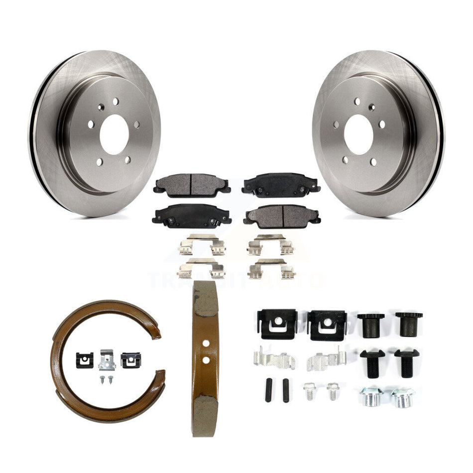 Rear Disc Rotors Semi-Metallic Pads Parking Brake Shoes Hardware Kit For Cadillac CTS STS K8F-104809
