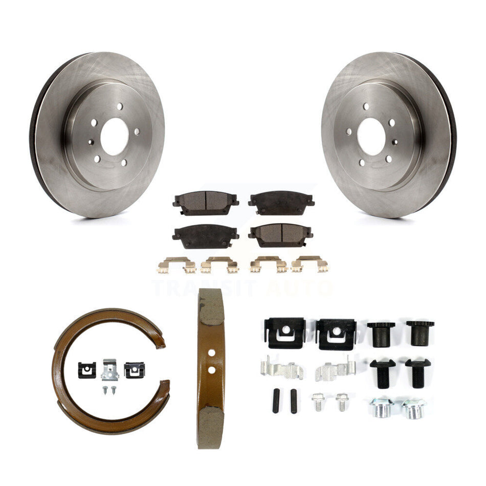Rear Disc Rotors Semi-Metallic Pads Parking Brake Shoes Hardware Kit For Cadillac CTS STS K8F-104812