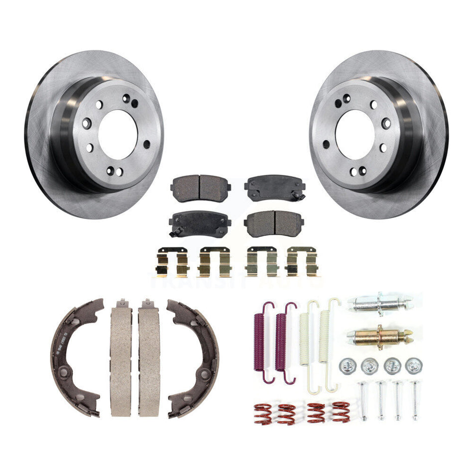 Rear Disc Rotors Semi-Metallic Pads Parking Brake Shoes Hardware Kit For Hyundai Elantra K8F-104825